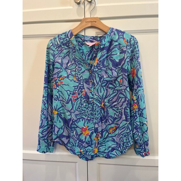Lilly Pulitzer size small silk Elsa top colorful preppy bold - Picture 1 of 6